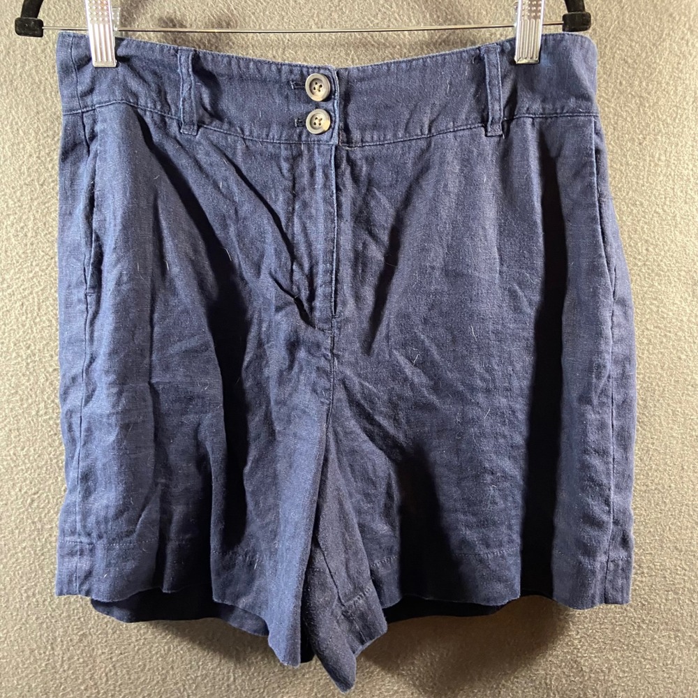 Boden linen Shorts 10 High Rise Navy Blue nautical coastal quiet luxury parisian